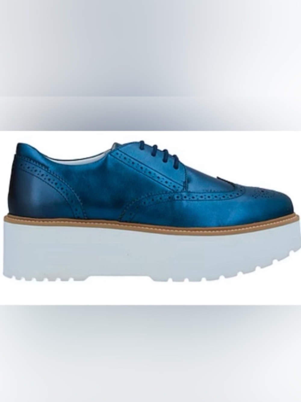 Hogan Metallic Blue & White Platform Oxford Shoes: Size 7 (US 37)